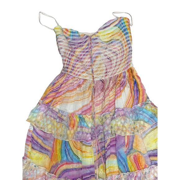 Rococo Sand Strapless Maxi Dress Tiered Ruffle Multicolor Boho S India - Picture 7 of 13
